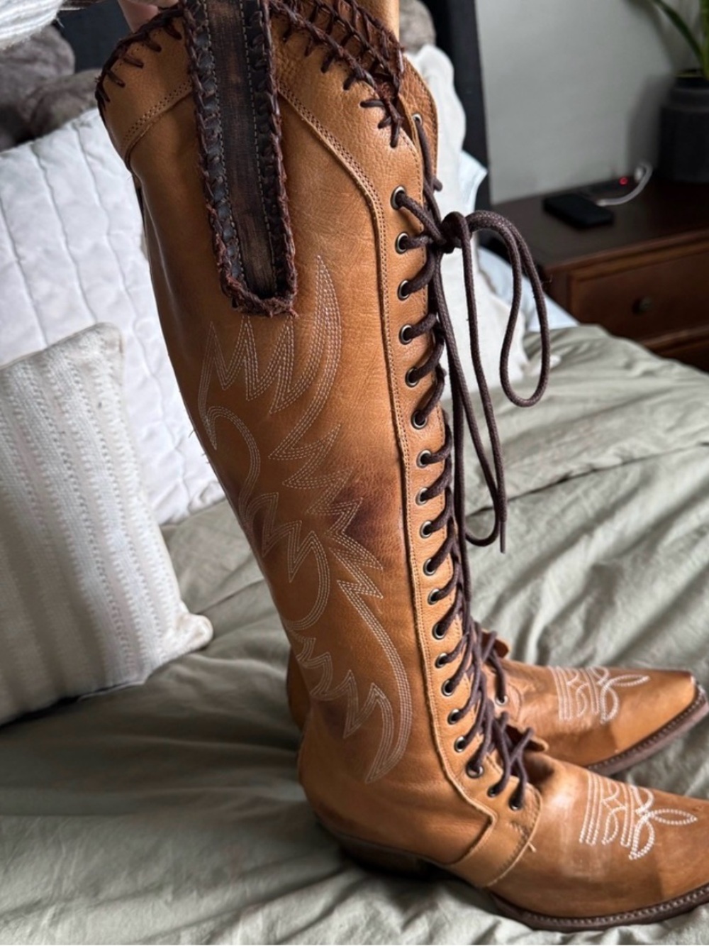 Freebird by Steven Tan Lace-Up Knee-High Western Boots
